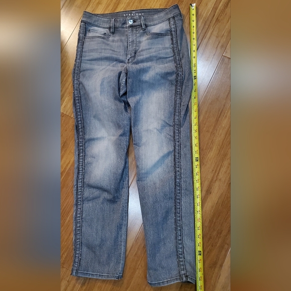 WHBM White House Black Market Grey Rhinestone Straight Jeans Size 30 - Picture 7 of 12